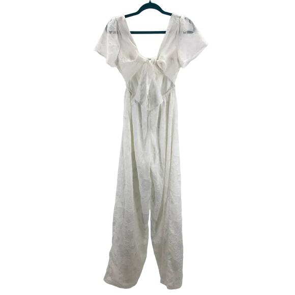 LULU'S Sz S Romantic Desire Ivory Floral Burnout Tie-Back Jumpsuit  NEW 0b7 - Picture 3 of 9